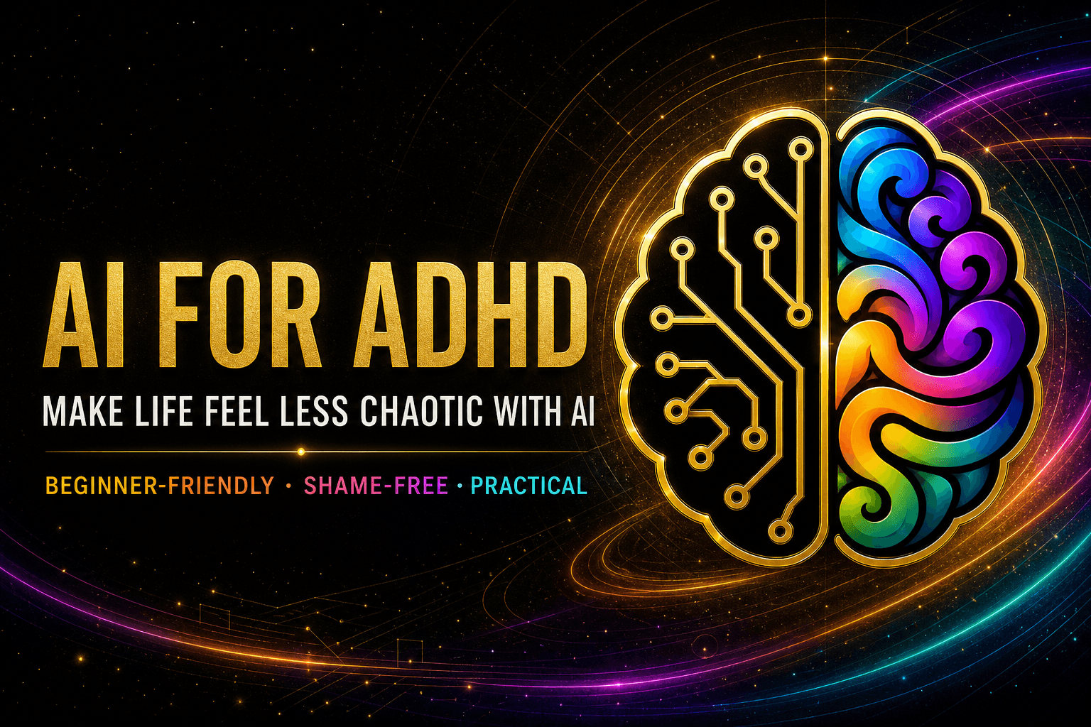 AI for ADHD. Make life feel less chaotic with AI. Beginner-friendly, shame-free, practical.